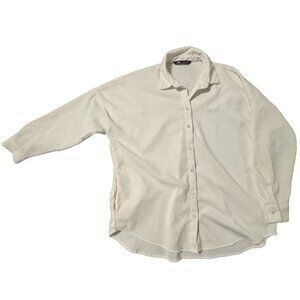 ZARA Oversized Micro Corduroy Shirt Women S Cream Side Pockets Long Sleeve Top
